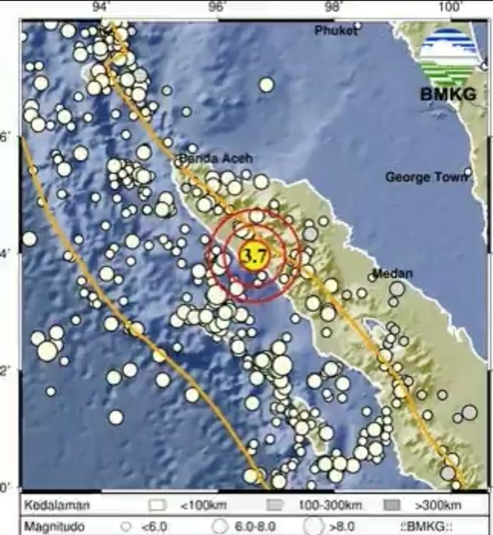 Gempa M 3,7 Terjadi di Aceh Barat Daya