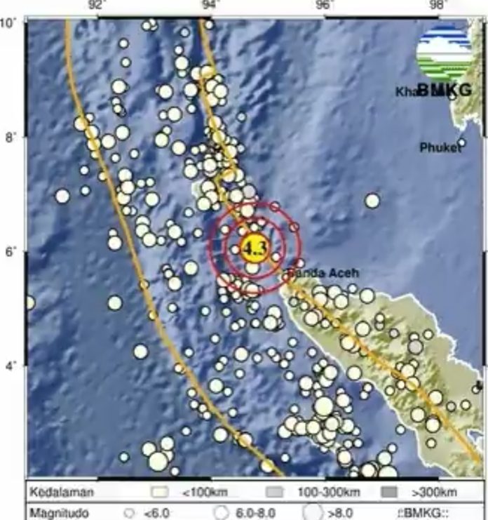 Gempa Terkini M 4,3 Guncang Barat Laut Kota Sabang, Aceh