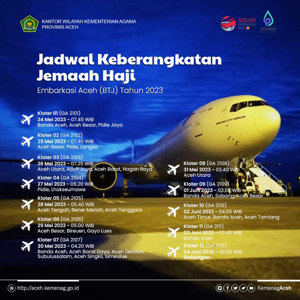 Jadwal Keberangkatan Jemaah Haji Embarkasi Aceh 2023, Masuk Asrama Mulai 23 Mei