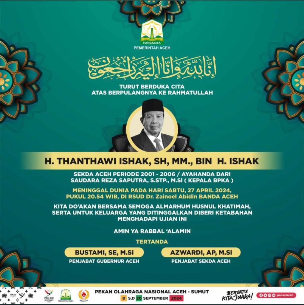 pemerintah aceh sampaikan duka thantawi ishak meninggal dunia