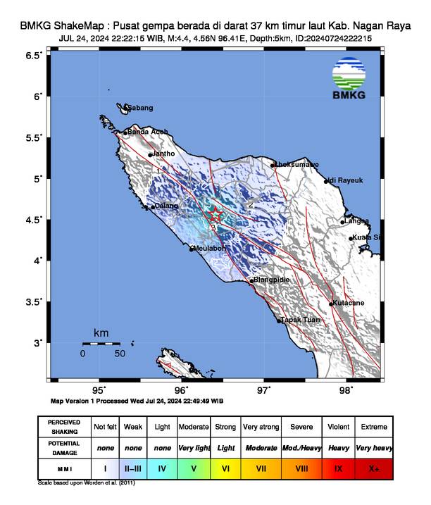 Gempa Terkini M 4,4 Getarkan Nagan Raya, Berpusat di Darat